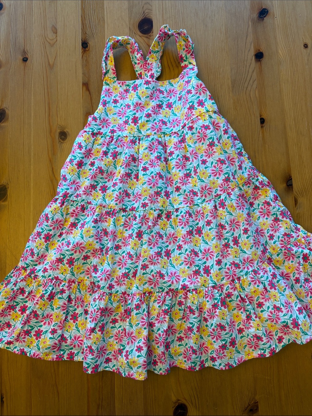 100 percent cotton girls Floral Tiered Sundress White with Pink & Yellow Flowers